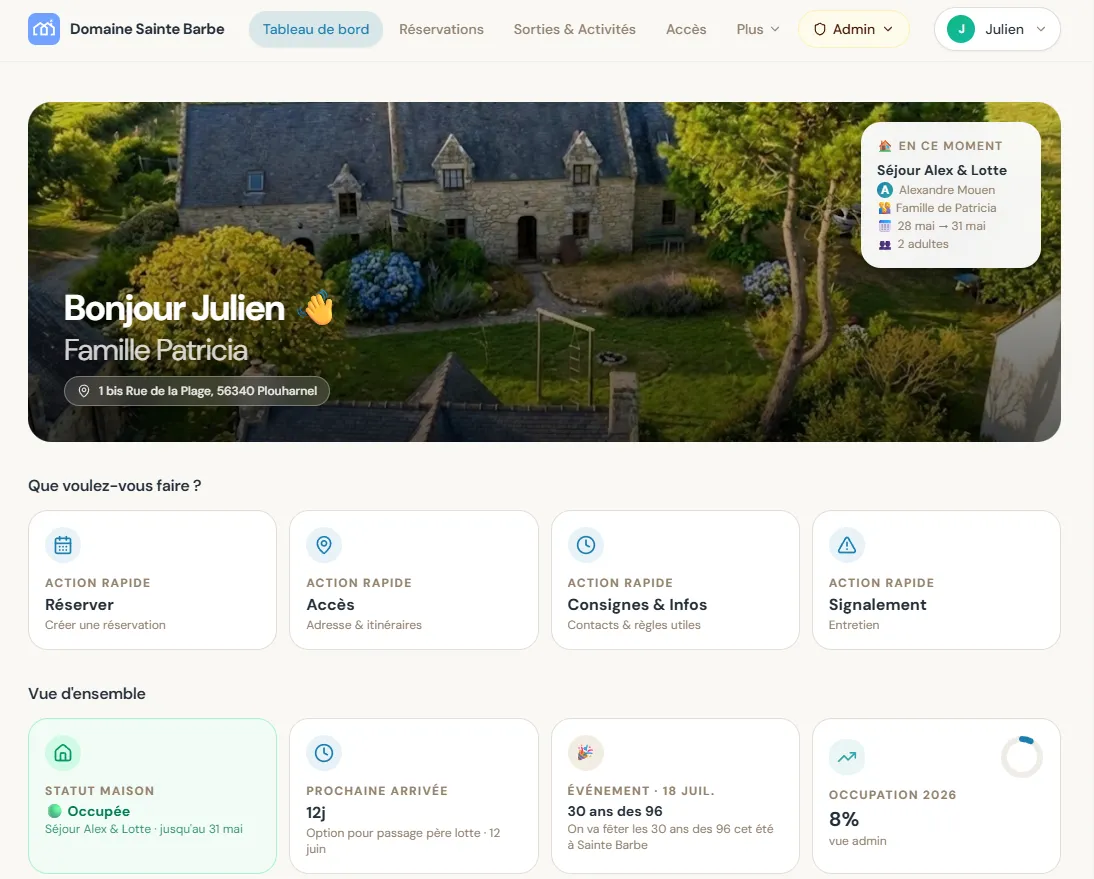 Capture du site Domaine Sainte Barbe — réservations familiales